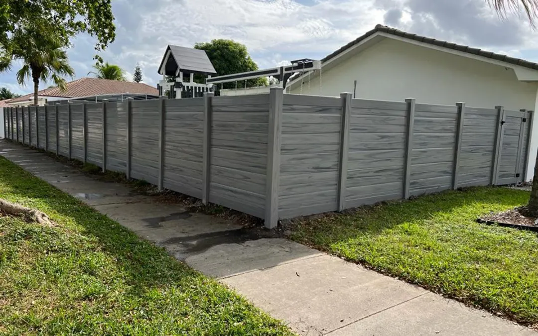 Solid PVC privacy fence in tan color